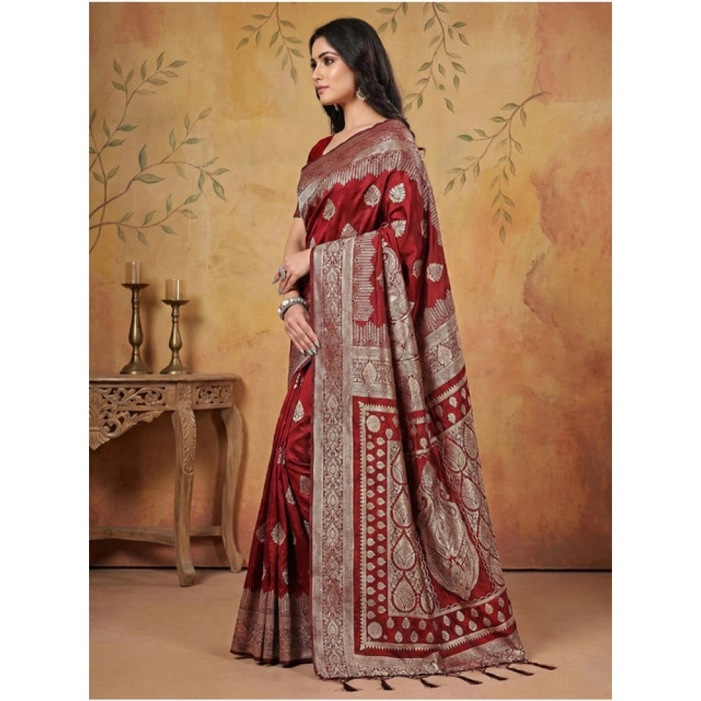 Women's Silk Blend Printed Saree With Unstitched Blouse 5.5Mtr (Maroon)