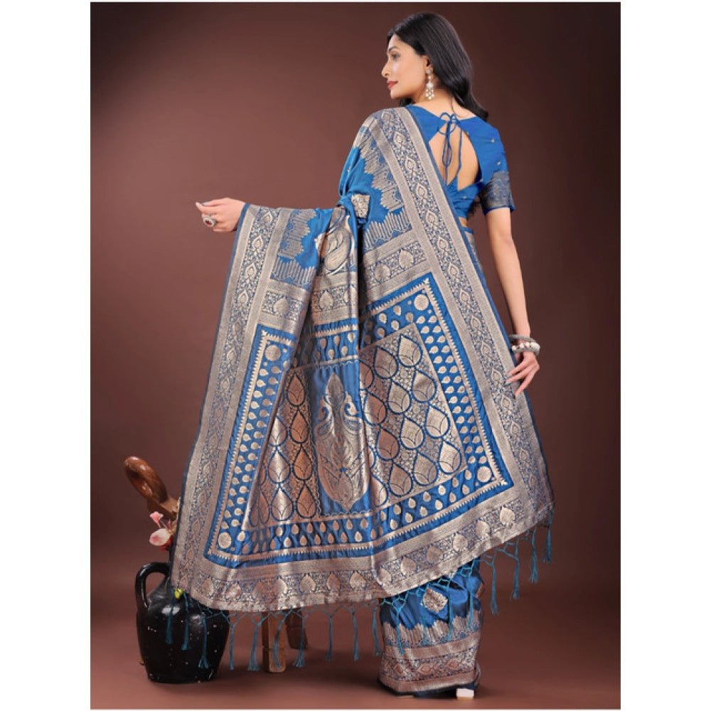Women's Silk Printed Saree With Unstitched Blouse 5.5Mtr (Sky Blue)