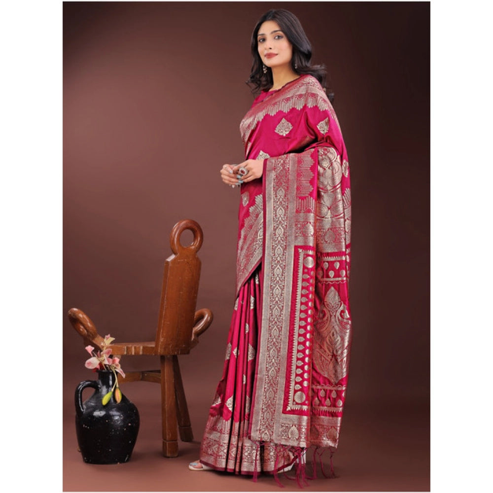 Women's Silk Printed Saree With Unstitched Blouse 5.5Mtr (Magenta)
