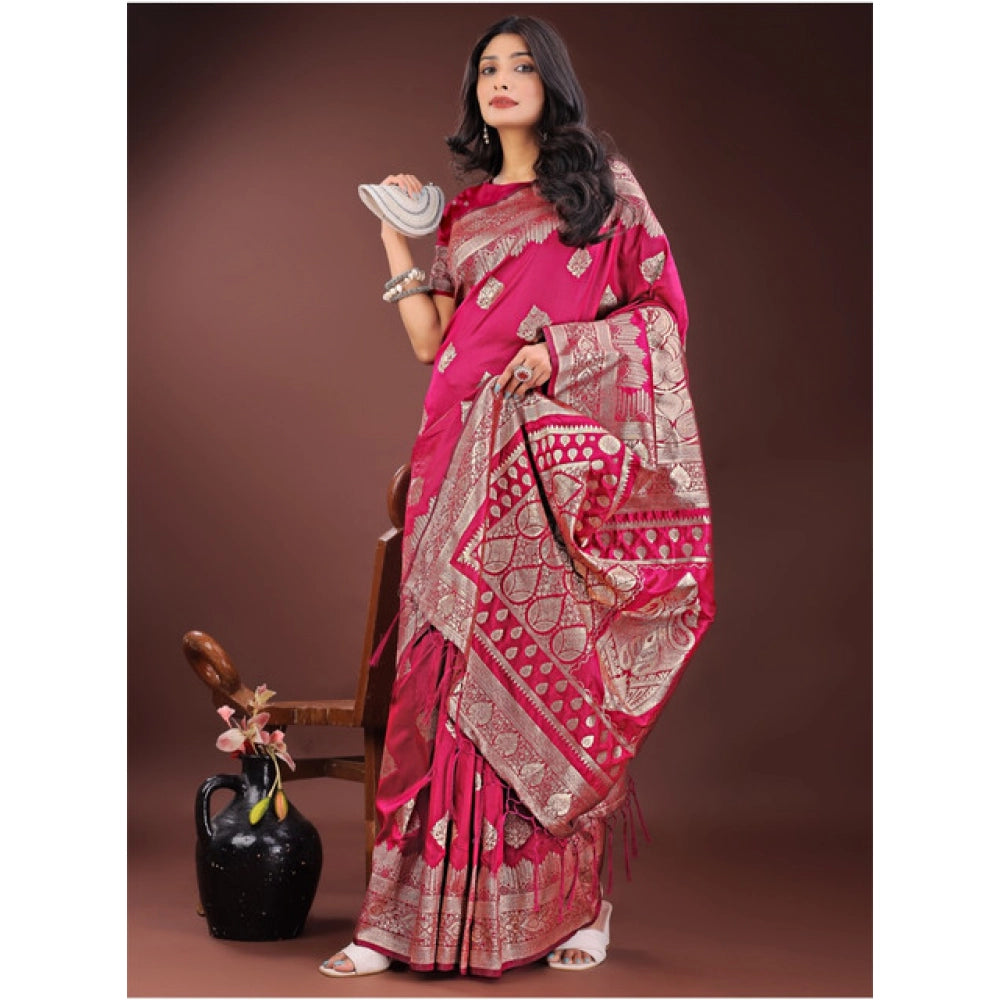 Women's Silk Printed Saree With Unstitched Blouse 5.5Mtr (Magenta)