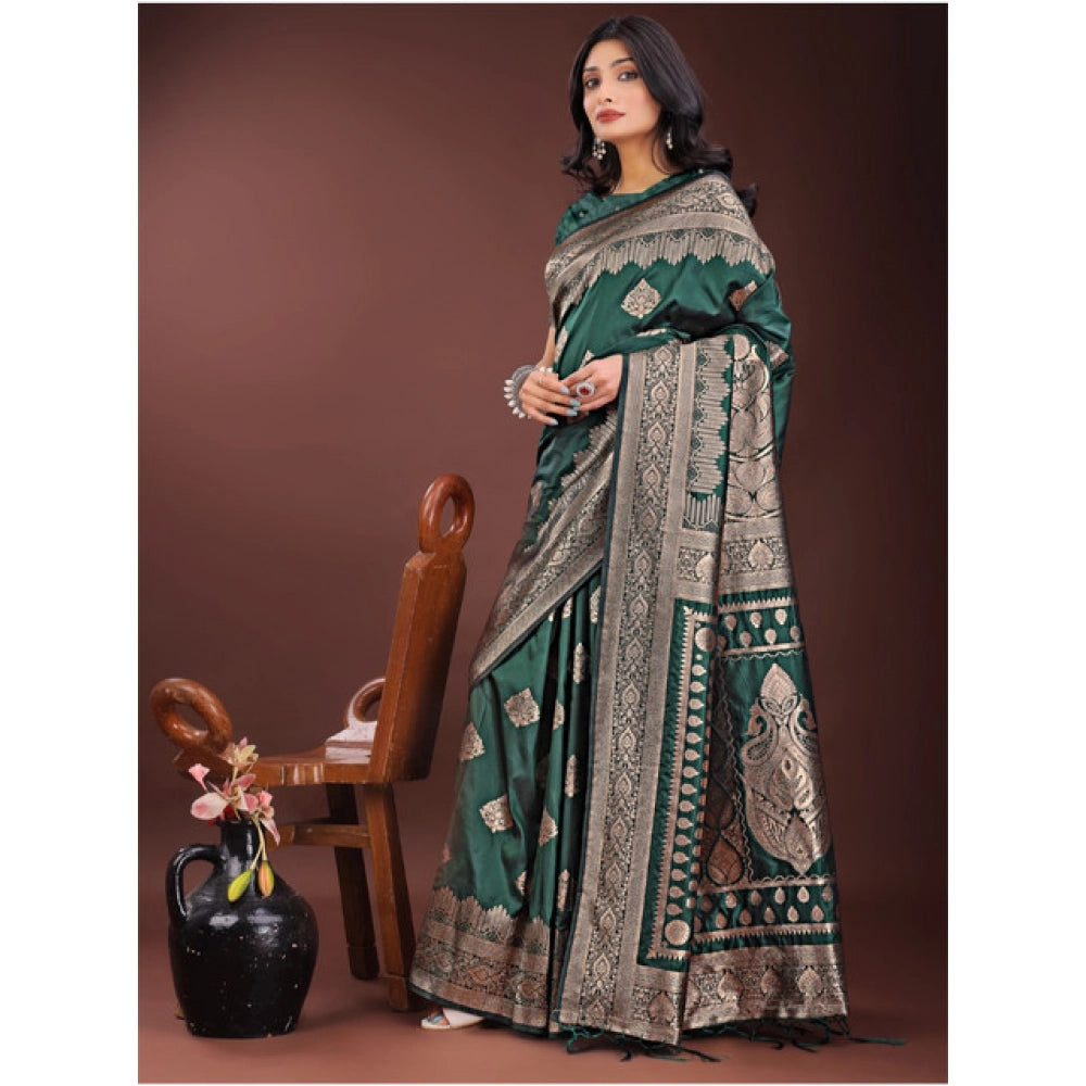 Women's Silk Printed Saree With Unstitched Blouse 5.5Mtr (Green)