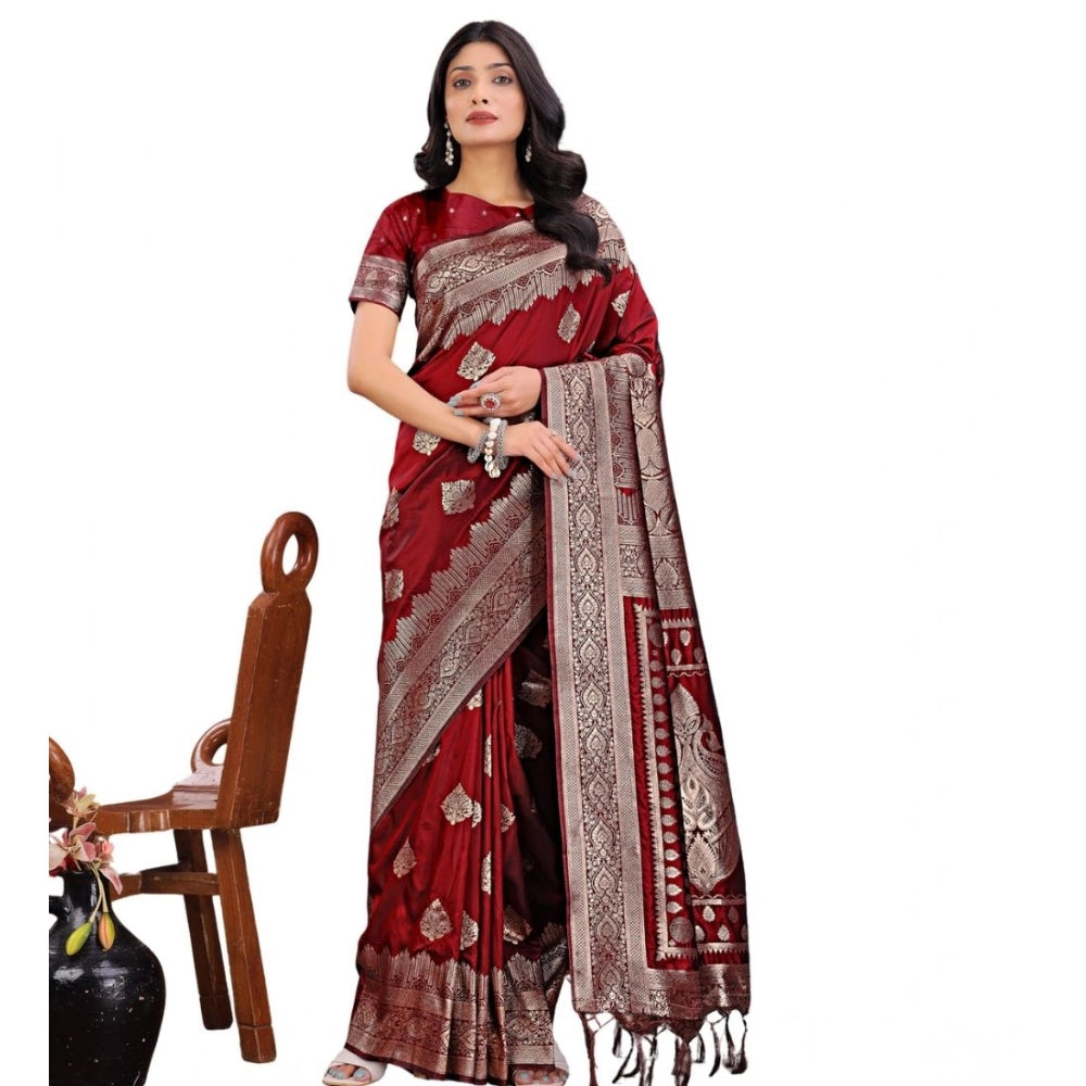 Women's Silk Printed Saree With Unstitched Blouse 5.5Mtr (Maroon)