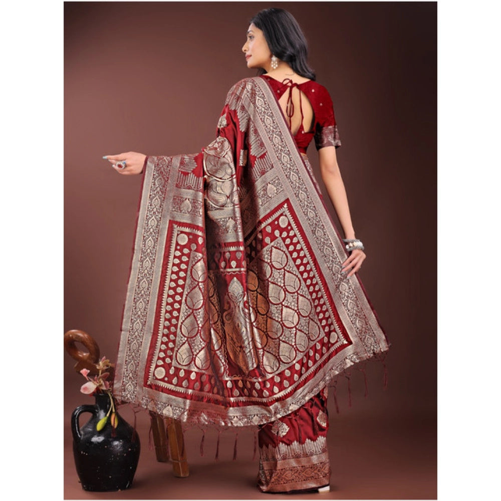 Women's Silk Printed Saree With Unstitched Blouse 5.5Mtr (Maroon)