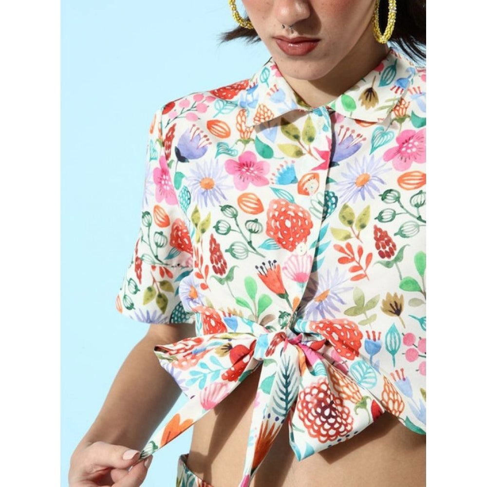 Women's Polyester Floral Short Sleeve Co-Ord Set (Multicolor)