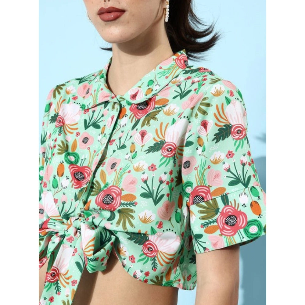 Women's Polyester Floral Short Sleeve Co-Ord Set (Multicolor)