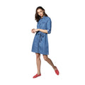 Women's Denim Solid Roll Up Sleeve Dress (Blue)