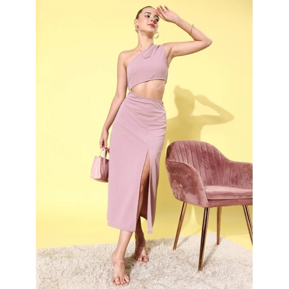 Women's Polyester Lycra Solid Sleeveless Dress (Lavender)