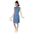 Women's Denim Solid Sleeveless Dress (Blue)
