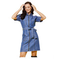 Women's Denim Solid Half Sleeve Dress (Blue)