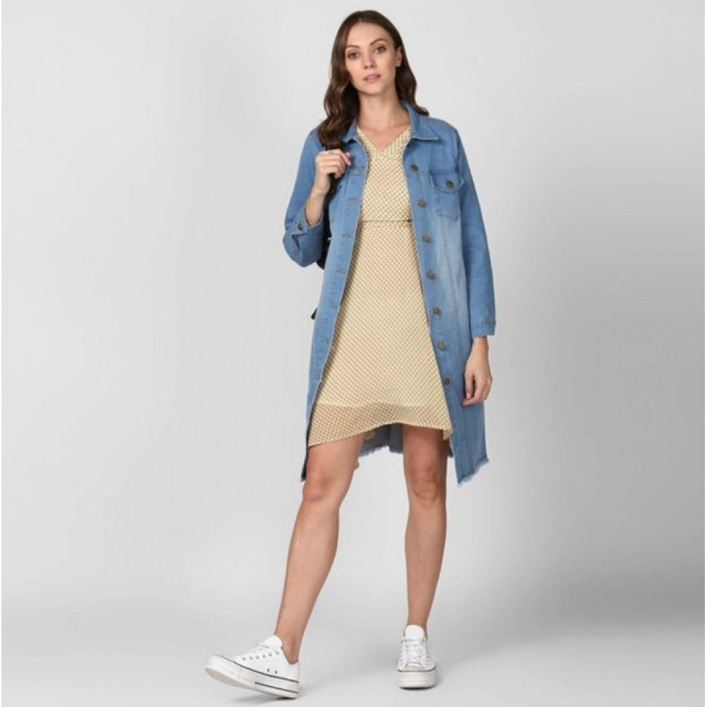 Women's Denim Washed Long Sleeves Jacket (Blue)