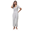 Women's Polyester Shimmer Self Design Short Sleeve Jumpsuit (Silver)