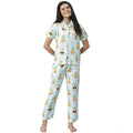 Women's Cotton Blend Printed Short Sleeve Night Suit (Blue-Yellow)