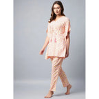 Women's Rayon Tie And Dye Kaftan Sleeve Night Suit (Multicolor)