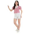 Women's Cotton Checkered Half Sleeve Shirt (Red - White)
