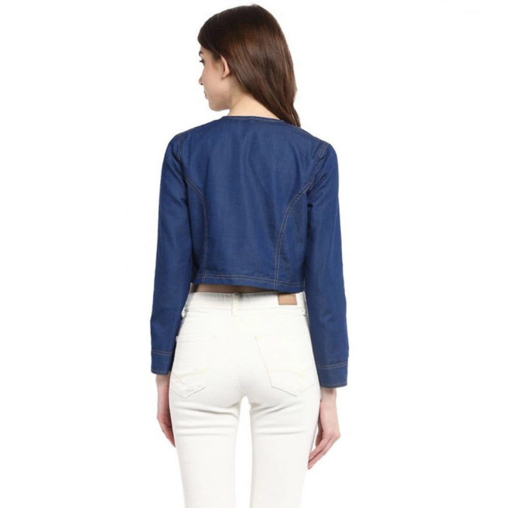 Women's Denim Embellished Long Sleeves Shrug (Blue)