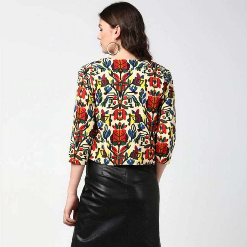 Women's Polyester Floral 3-4th Sleeves Shrug (Multicolor)