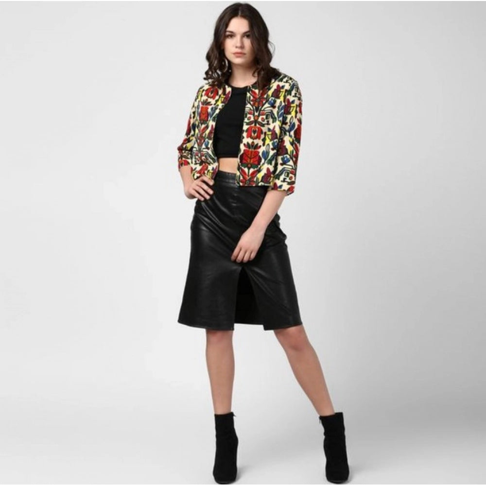 Women's Polyester Floral 3-4th Sleeves Shrug (Multicolor)