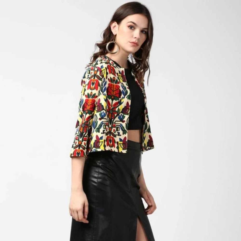 Women's Polyester Floral 3-4th Sleeves Shrug (Multicolor)