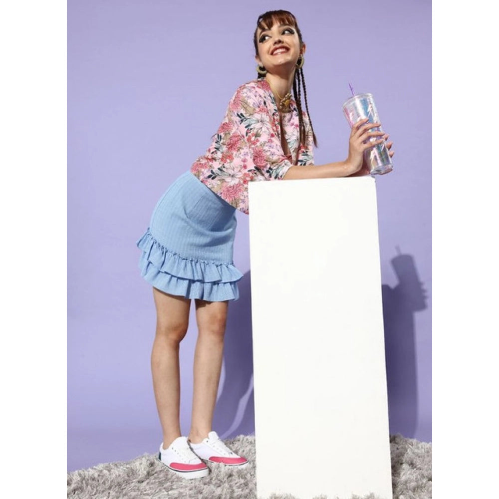 Women's Polyester Floral 3-4th Sleeves Shrug (Peach)