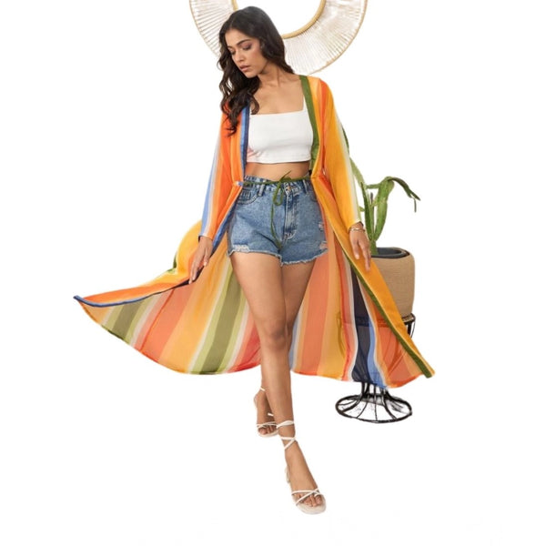 Women's Polyester Crepe Printed Long Sleeves Shrug (Multicolor)