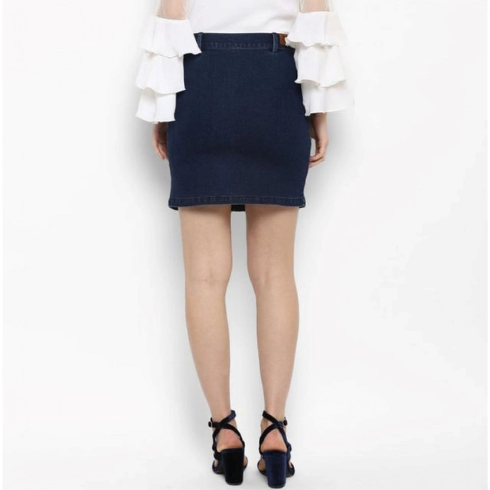 Women's Denim Front Button Buttoned Skirt (Blue)