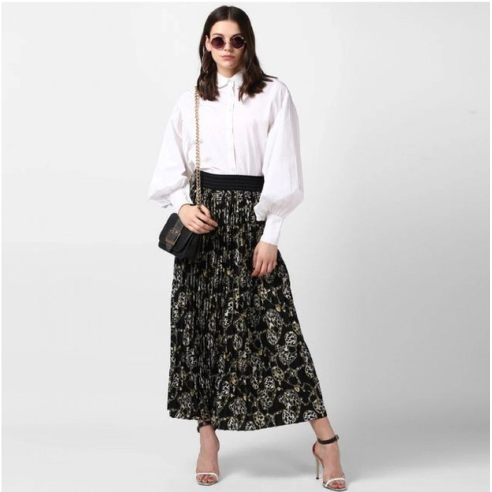 Women's Georgette Chain Print Elasticated Skirt (Black-Cream)