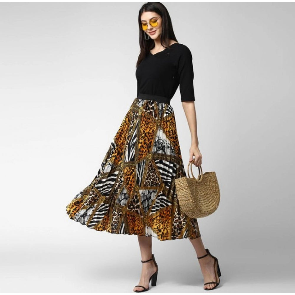 Women's Satin Pleated Elasticated Skirt (Multicolor)