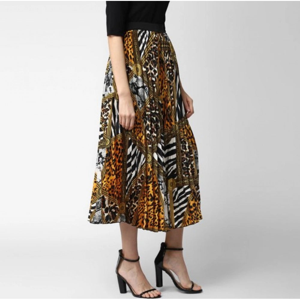 Women's Satin Pleated Elasticated Skirt (Multicolor)