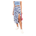 Women's Polyester Floral Side Zip Skirt (Blue - White)