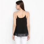 Women's Polyester Embellished Shoulder Straps Top (Black)