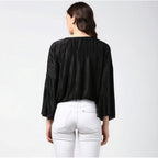 Women's Polyester Pleated Balloon Sleeve Top (Black)
