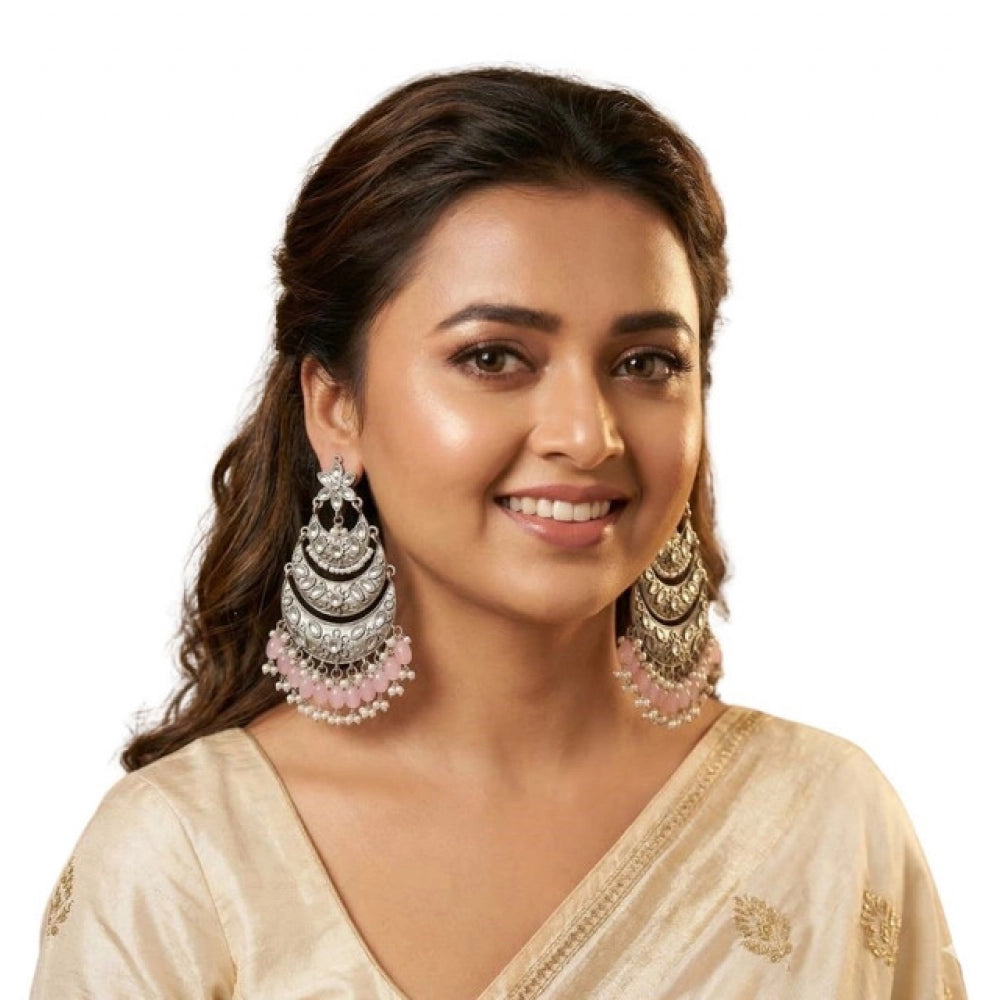 Women's Zinc Alloy Gold Plated Chandbali Earrings (Multicolor)