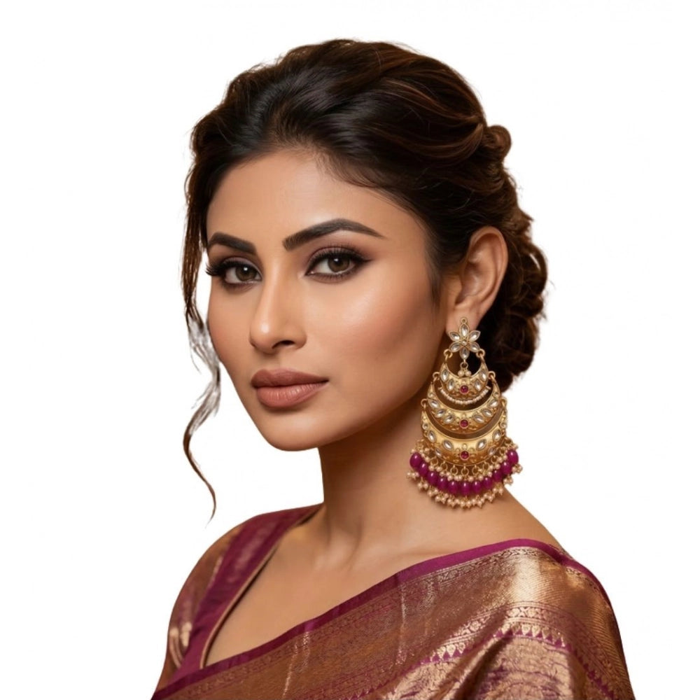 Women's Zinc Alloy Gold Plated Chandbali Earrings (Multicolor)