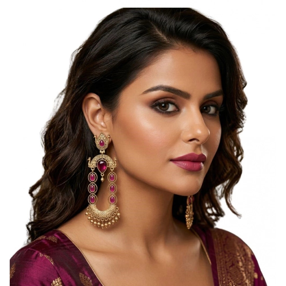 Women's Zinc Alloy Gold Plated Chandbali Earrings (Multicolor)