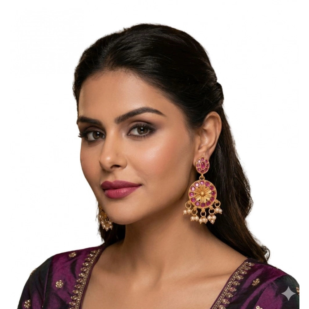 Women's Zinc Alloy Gold Plated Chandbali Earrings (Multicolor)