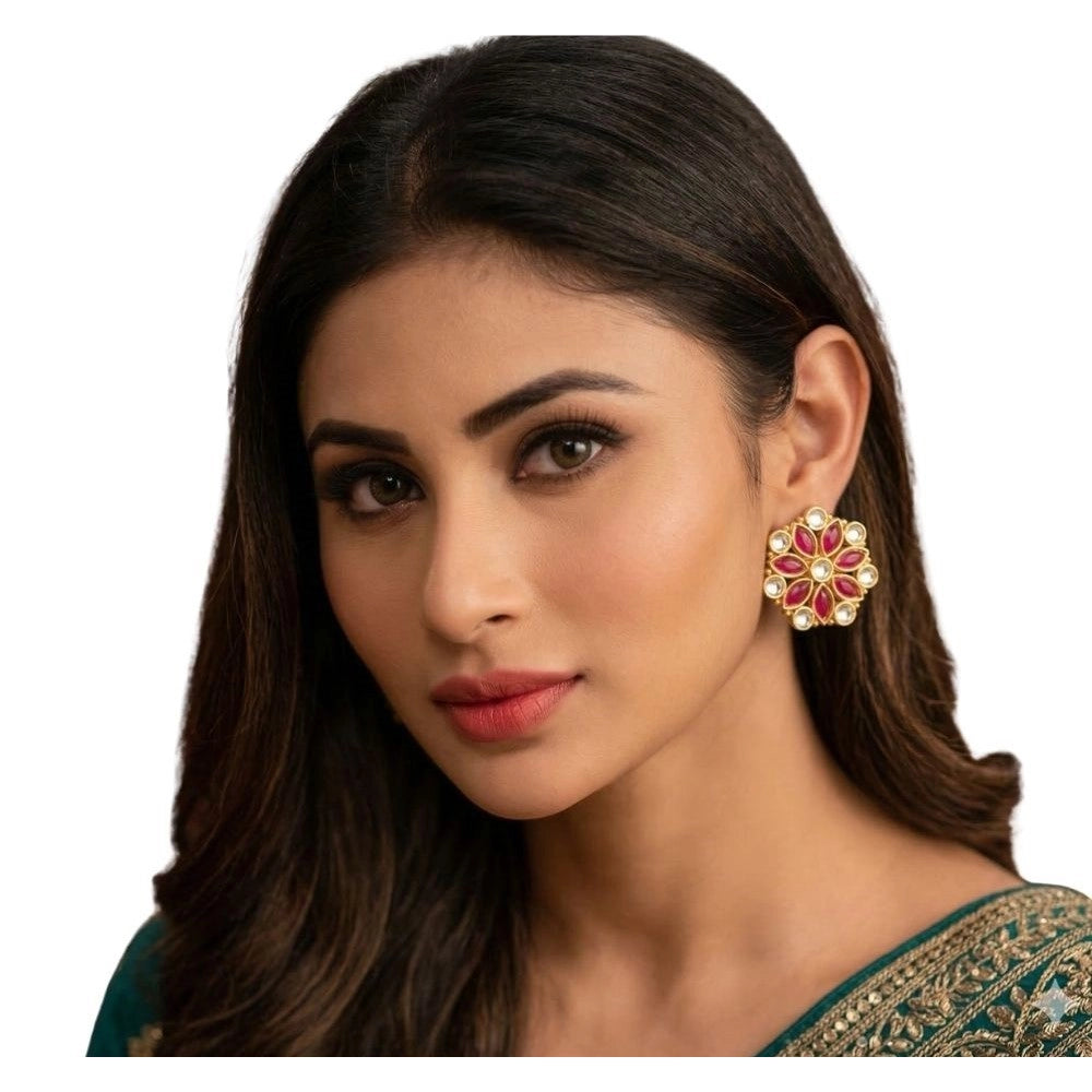 Women's Zinc Alloy Gold Plated Stud Earrings (Multicolor)
