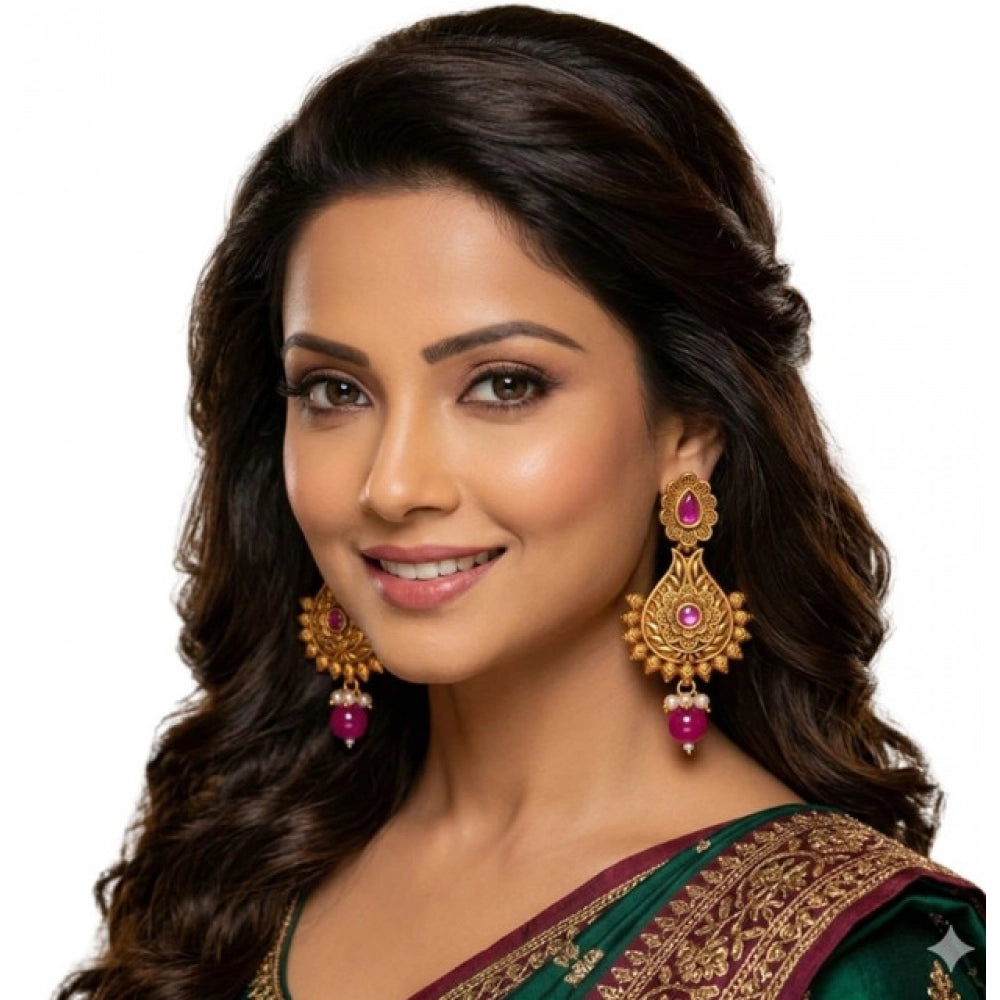 Women's Zinc Alloy Gold Plated Chandbali Earrings (Multicolor)