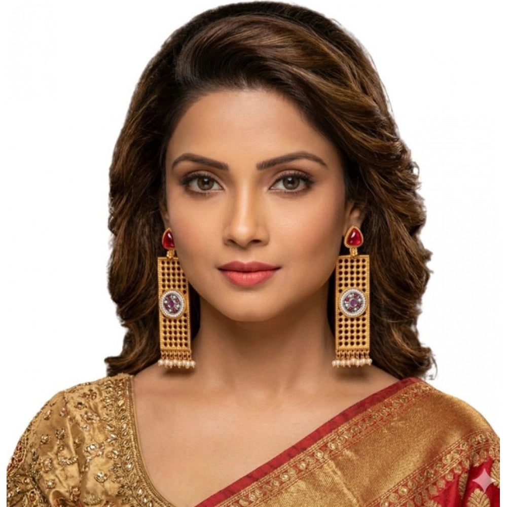 Women's Zinc Alloy Gold Plated Dangler Earrings (Multicolor)