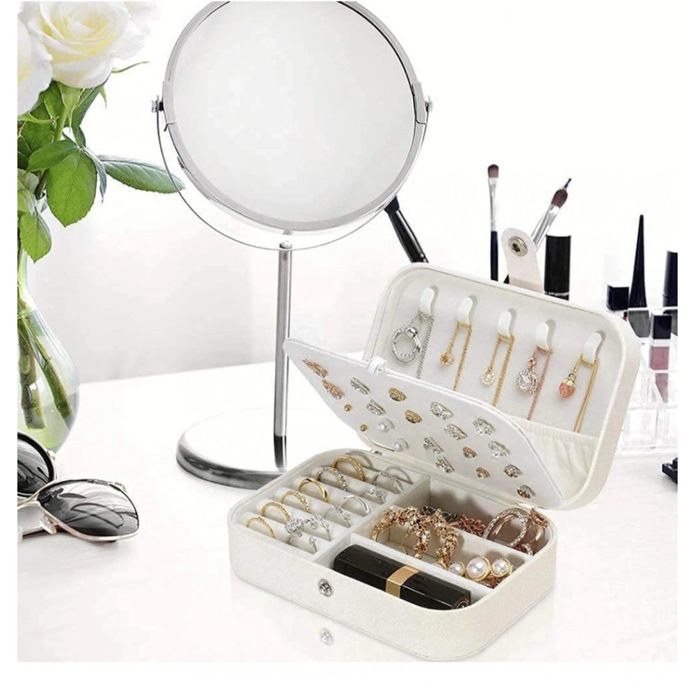 PU Leather Solid Jewelry Storage Box (White-Cream)