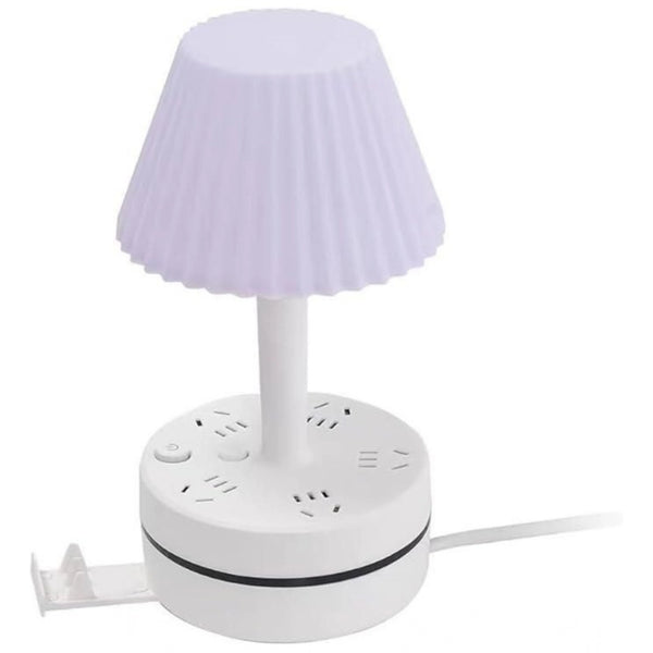 Plastic-LED Ribbed Shade Table Lamp with USB Charging Base (White)