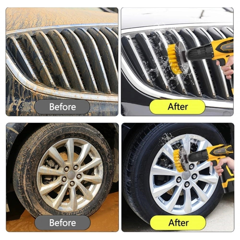 Pack Of 3 Polypropylene Solid Power Drill Scrub Brush Cleaning Set (Yellow-Black)