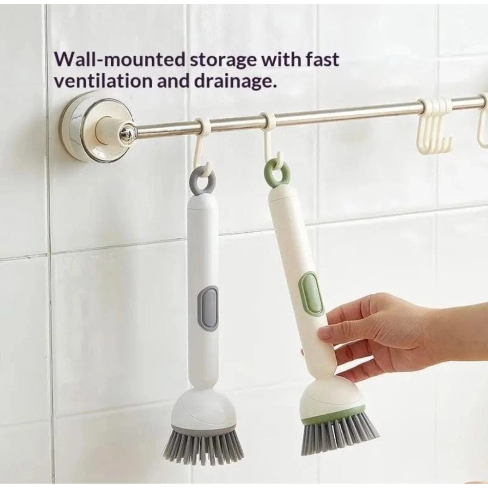 TPR-Plastic Solid Electric Liquid Soap Dispensing Cleaning Brush with Handle (Grey-White)