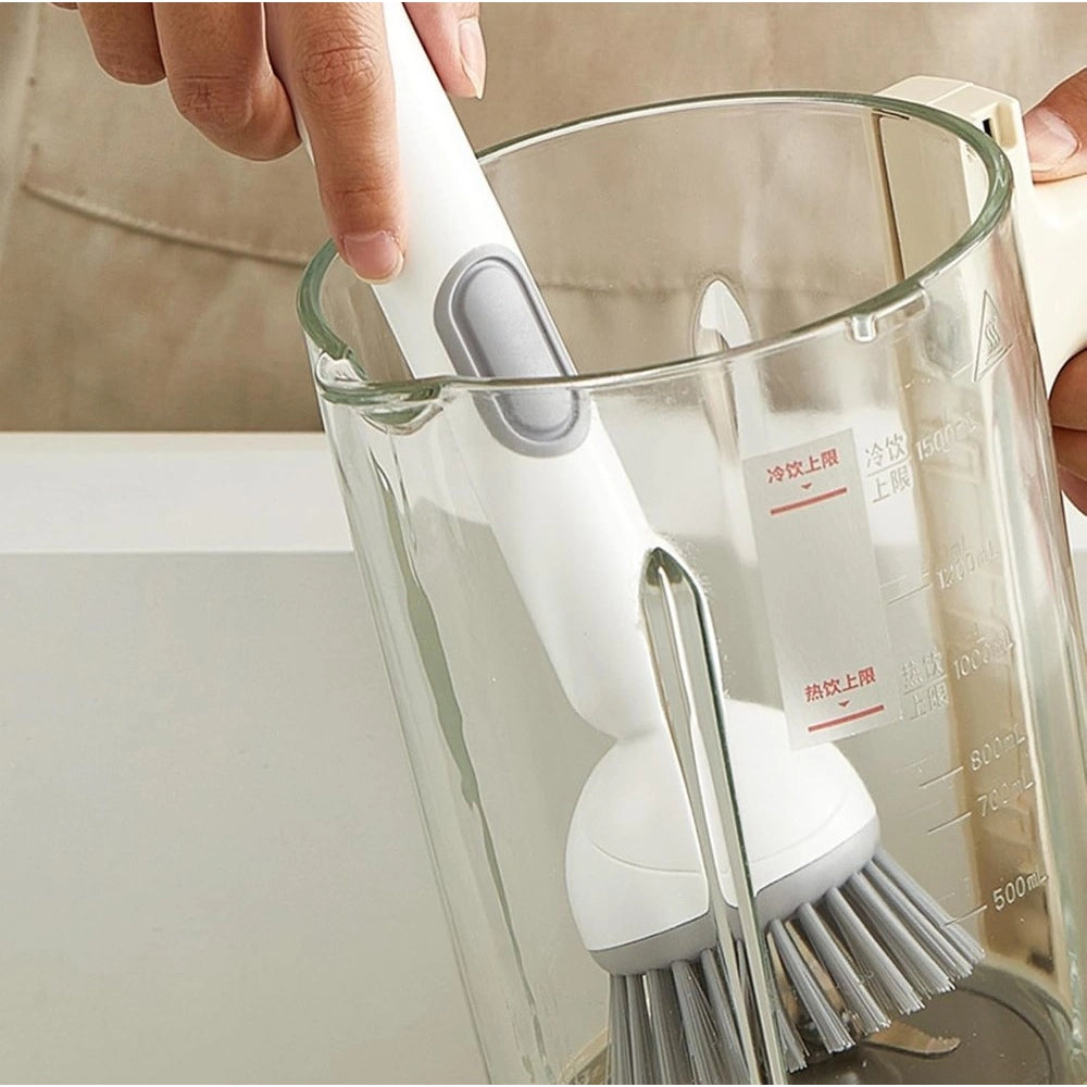 TPR-Plastic Solid Electric Liquid Soap Dispensing Cleaning Brush with Handle (Grey-White)