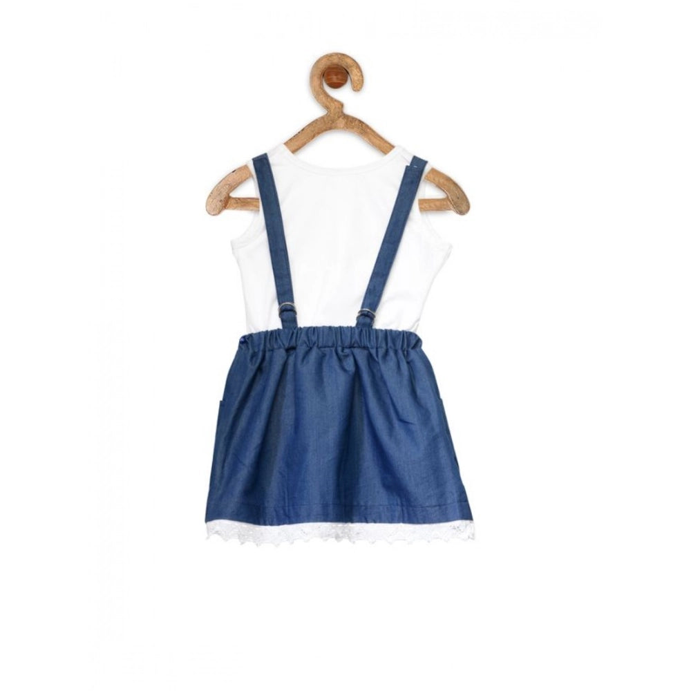 Girl's Denim Embellished Sleeveless Skirt with inner (Dark Blue)