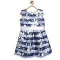 Girl's Polyester Striped Sleeveless Dress (Navy Blue)