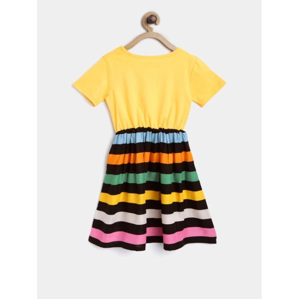 Girl's Cotton Striped Short Sleeve Dress (Multicolor)