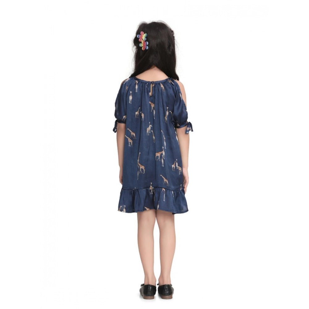 Girl's Satin Animal Print Sleeveless Dress (Blue)