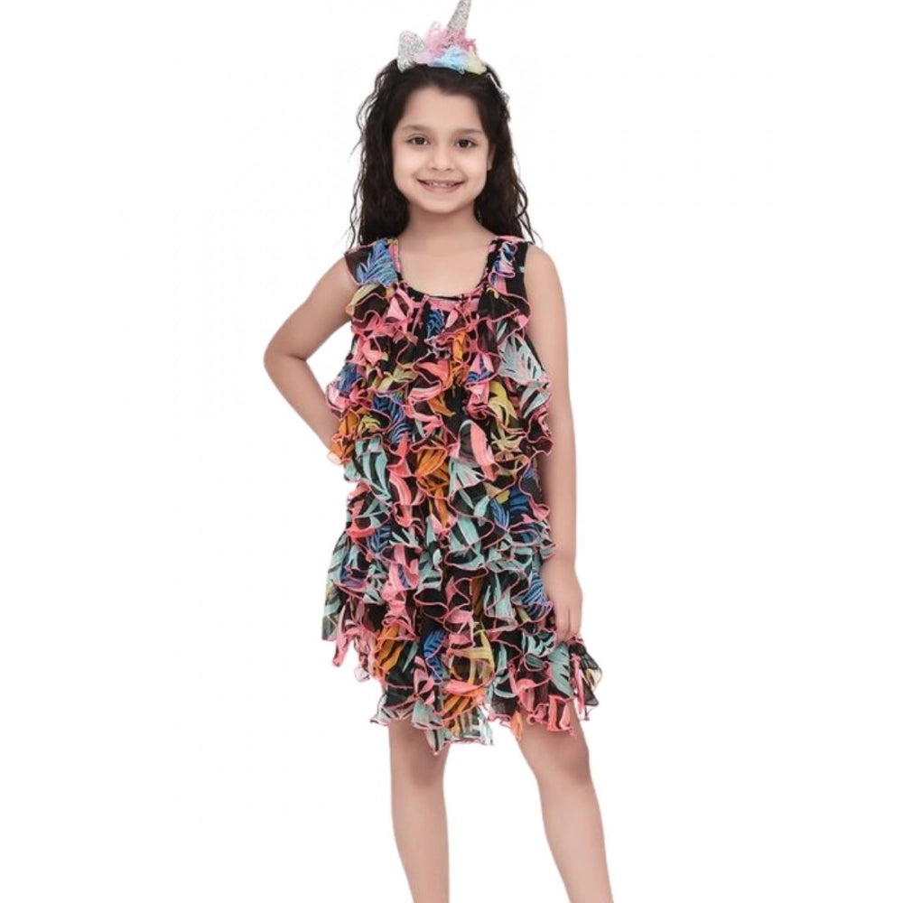 Girl's Chiffon Ruffled Sleeveless Dress (Black)