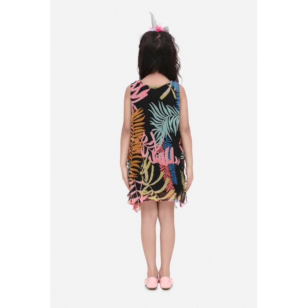 Girl's Chiffon Ruffled Sleeveless Dress (Black)