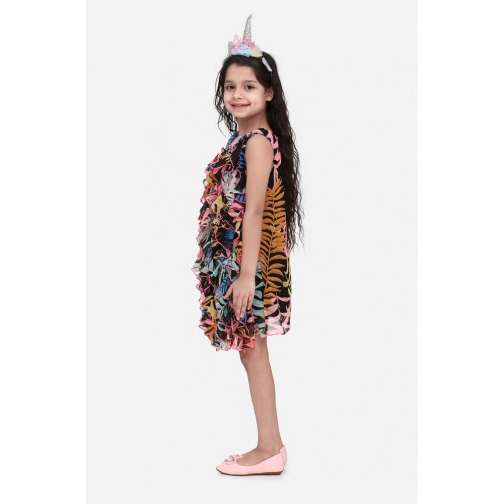 Girl's Chiffon Ruffled Sleeveless Dress (Black)